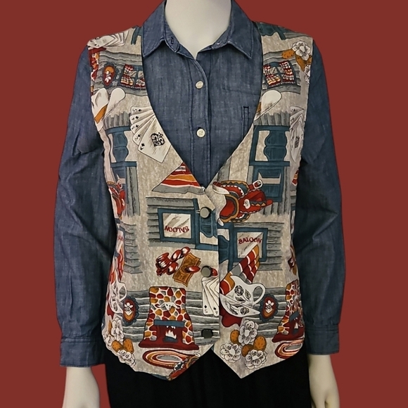 VTG HANDMADE Western Saloon Gambler Novelty Grandma Waistcoat Vest 2X - Picture 1 of 9
